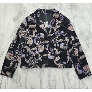 Chadwicks Floral Velvet Single‎ Button Blazer Size 16P Black Lined Party Formal